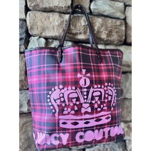 Juicy Couture Plaid Shoulder Tote Bag With Juicy Tag and Wallet